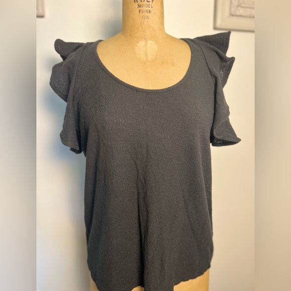 Madewell black ruffle short sleeve cotton top medium - Picture 1 of 6